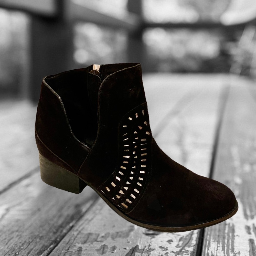 Rebel’s black suede booties